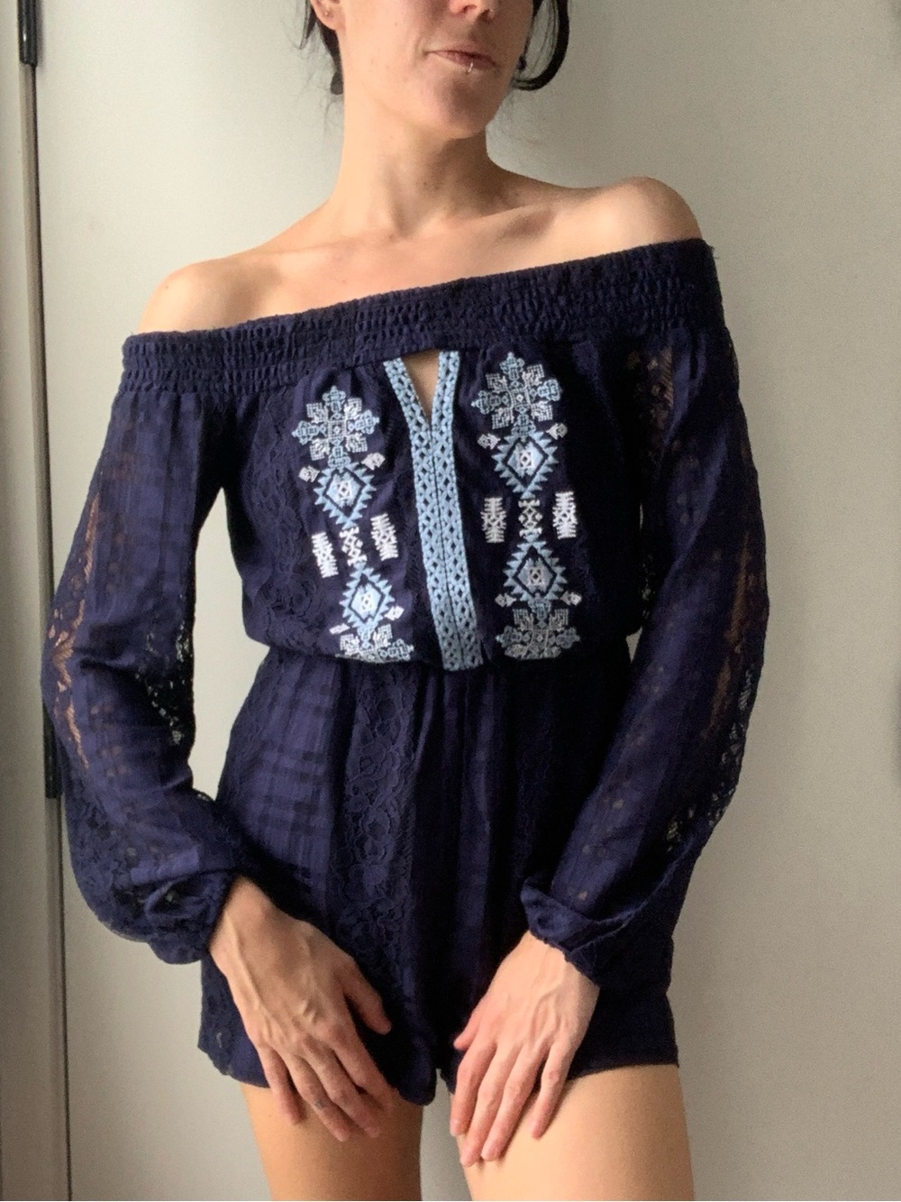 Off the Shoulder - Long Sleeve Romper